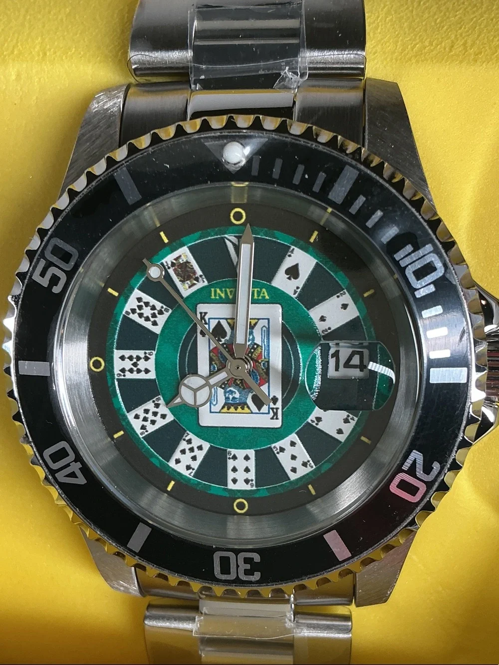 Men’s black, green and silver watch with playing cards-50524
